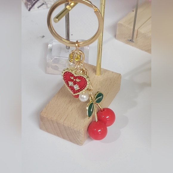 Accessories - 🍒Cherries And Hearts Red And Gold Key Chain Key Ring Bag Decor